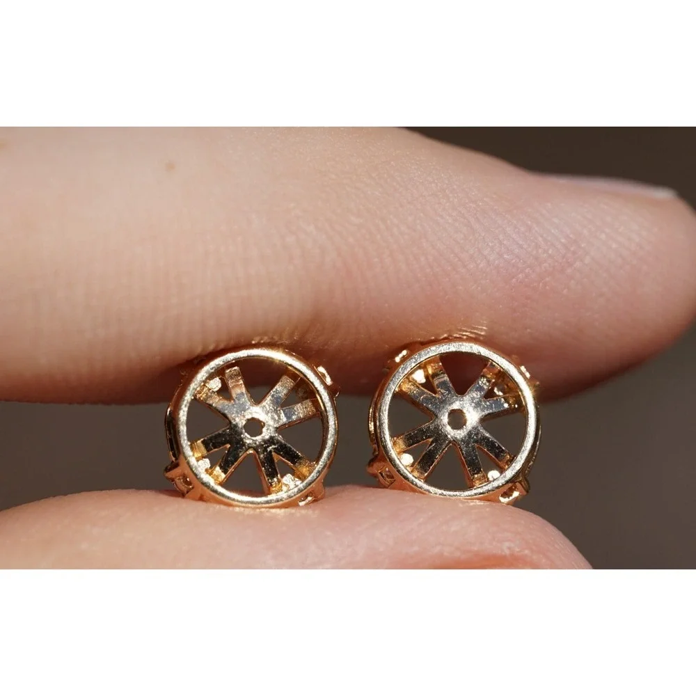 Vintage 14k Solid Gold Natural High Quality Diamond Stud Earring Enhancers